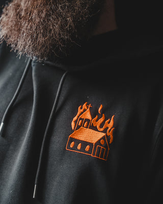 Church Burner - Collab Tomas V Jäger - Embroidered Unisex eco hoodie - mangobeard