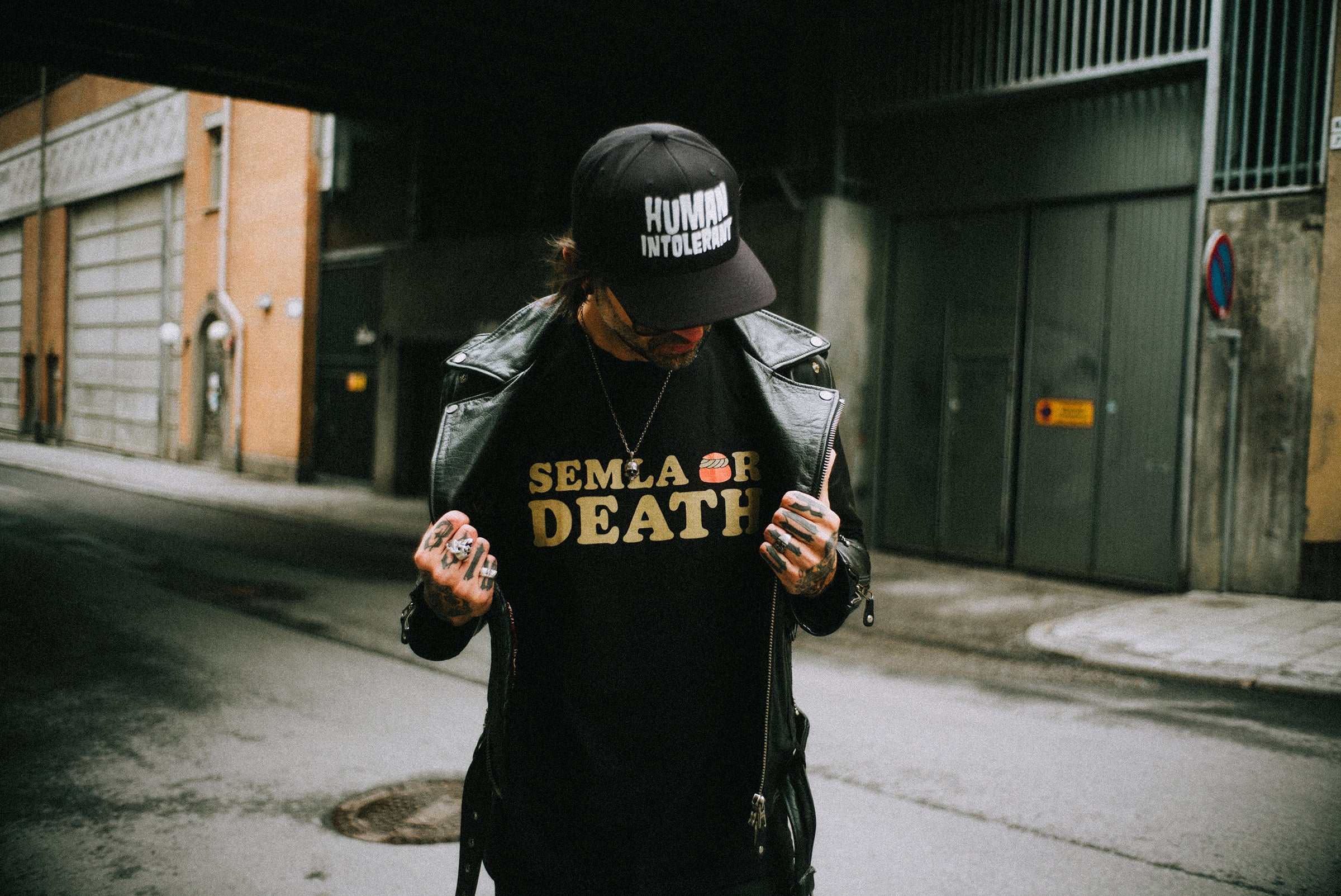 semla or death t-shirt worn by photographer Ben Alexis. Design and sold by Mangobeard Design Co