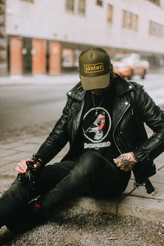 ben alexis shows the doomlord t-shirt designed by mangobeard