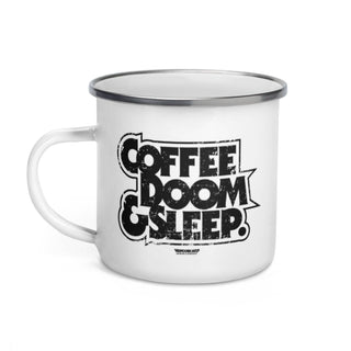 Coffee, Doom & Sleep Enamel Mug - mangobeard